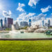 Buckingham fountain and Chicago downtown skyline in beautiful day