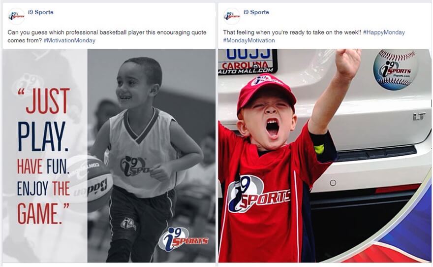 Examples of i9 Sports posts on Facebook.